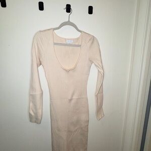 Meshki Cream Long Sleeve Ribbed Dress